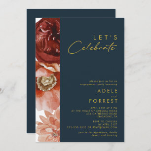 Marsala Autumn Floral   Navy Let's Celebrate Invitation