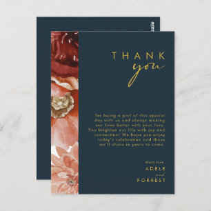 Marsala Autumn Floral   Navy Thank You Card