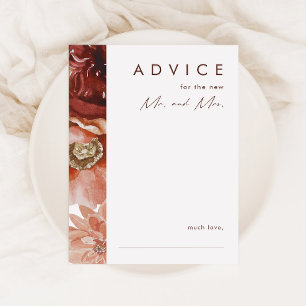 Marsala Autumn Floral   Navy Wedding Advice Card