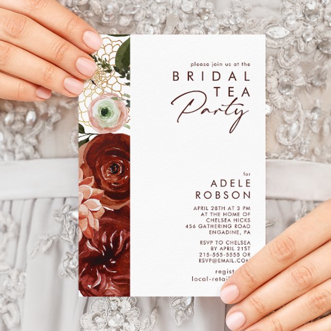 Marsala Autumn Floral | White Bridal Tea Party Invitation (Creator Uploaded)
