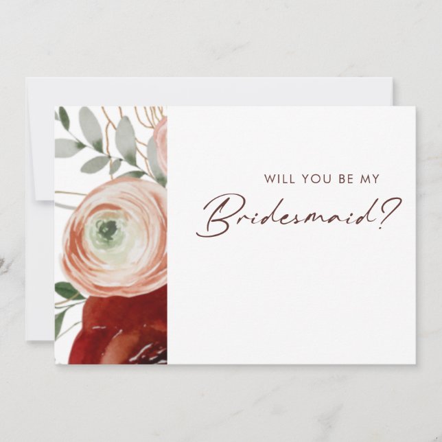Marsala Autumn Floral White Bridesmaid Proposal  Invitation (Front)