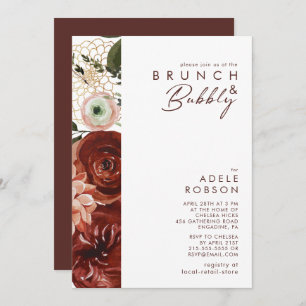 Marsala Autumn Floral   White Brunch and Bubbly Invitation