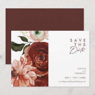 Marsala Autumn Floral White Horizontal Save The Date