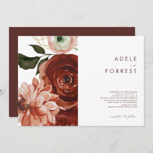 Marsala Autumn Floral   White Horizontal Wedding I Invitation
