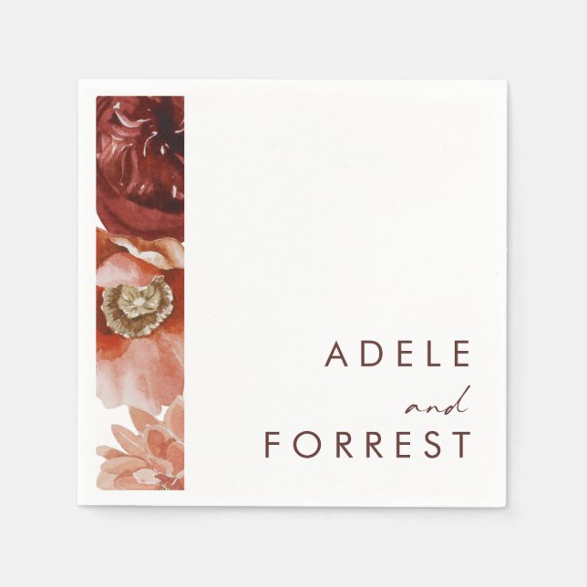 Marsala Autumn Floral | White Wedding Napkins (Front)