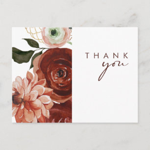 Marsala Autumn Floral   White Wedding Thank You Postcard