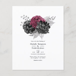 Marsala, Black and Silver Floral Wedding Flyer