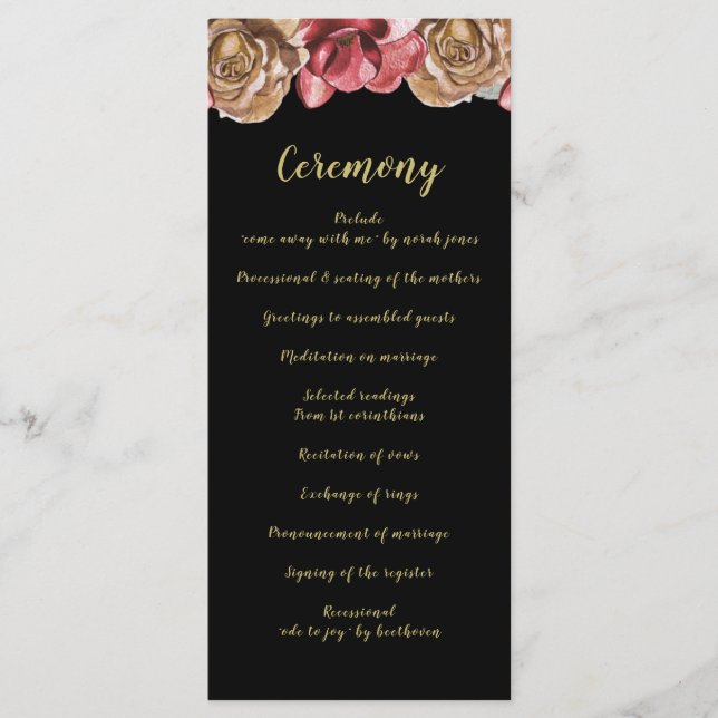 Marsala Black Floral Wedding programs (Front)