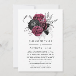 Marsala, Black & Silver Floral Wedding Guest List Announcement