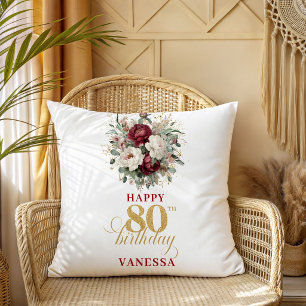 Marsala Blush Burgundy 80th Birthday Custom Gift Cushion