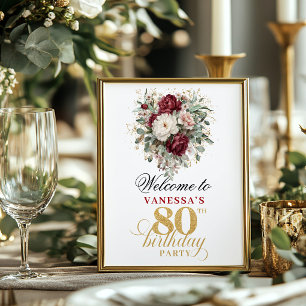 Marsala blush floral 80th birthday 8x10 welcome poster