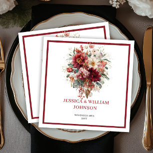 Marsala Bohemian Fall Floral Eucalyptus Wedding  Napkin
