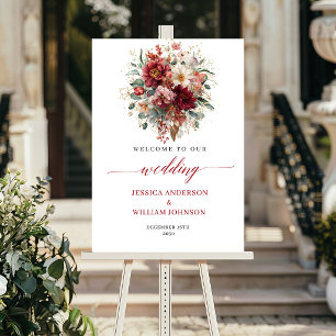 Marsala Bohemian Fall Floral Eucalyptus Wedding Poster