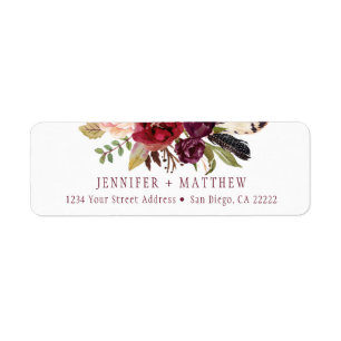 Marsala Boho Floral Greenery Return Address   Label
