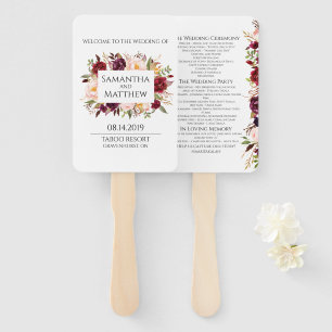 Marsala Bordered Wedding Program Hand Fan