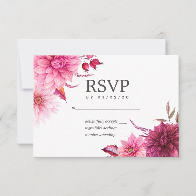 Marsala - Burgundy and Blush Autumn Wedding RSVP (Front)