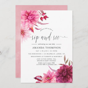 Marsala - Burgundy and Blush Floral Sip and See Invitation