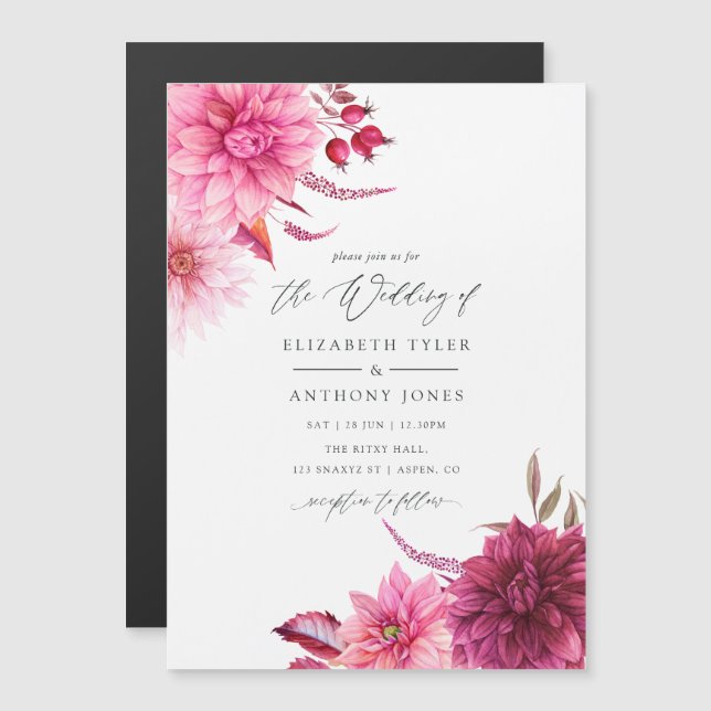 Marsala - Burgundy and Pink Autumn Fall Wedding Magnetic Invitation (Front/Back)