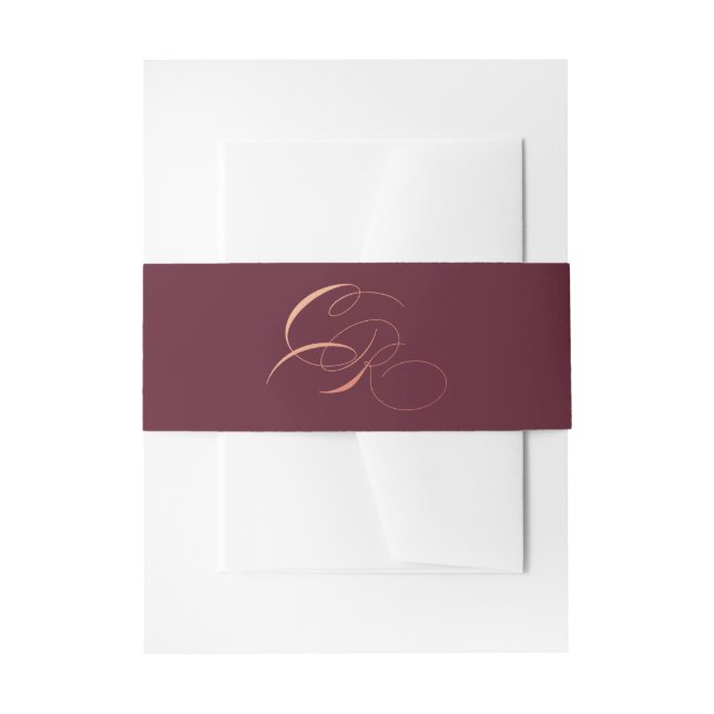 Marsala Burgundy Belly Band Rose Gold Initials Invitation Belly Band (Front Example)