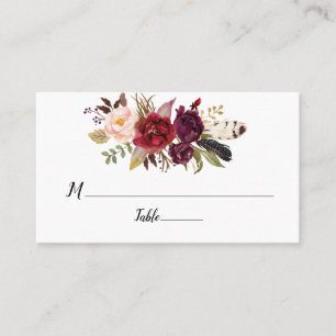 Marsala Burgundy Boho Roses Flat Place Cards