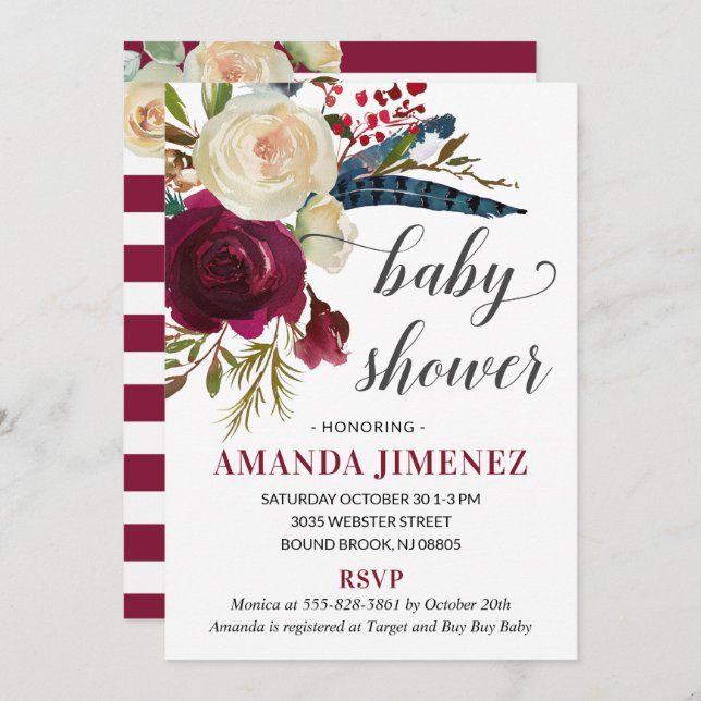 Marsala Burgundy Fall Baby Shower Gender Neutral Invitation (Front/Back)
