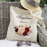 Marsala burgundy floral Bridesmaid Personalised Tote Bag<br><div class="desc">Check out 400 popular styles of wedding tote bags from the "Wedding Tote Bags" collection of our shop! Click “Edit Design” will allow you to customise further. You can change the font size, font colour and more! wedding tote bags, tote bags wedding, rustic tote bags, modern tote bags, name, personalised...</div>