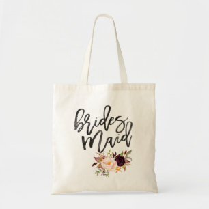 Marsala burgundy Floral bridesmaid Tote Bag