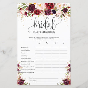 Marsala burgundy floral gold Bridal Scattergories
