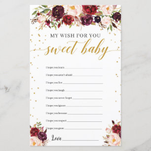 Marsala burgundy floral gold wishes for the baby