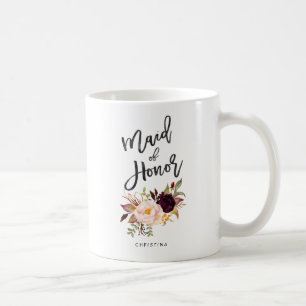 Marsala burgundy Floral maid of honour Coffee Mug