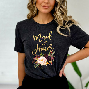 Marsala burgundy Floral Maid of honour T-Shirt