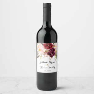 Marsala Burgundy Floral Personalised Wedding-3 Wine Label