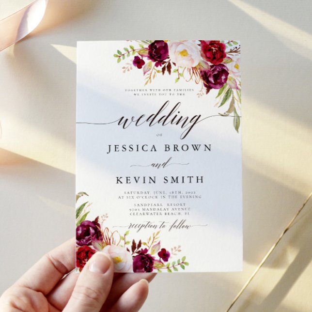 Marsala burgundy Floral Rustic Wedding Invitation (Creator Uploaded)