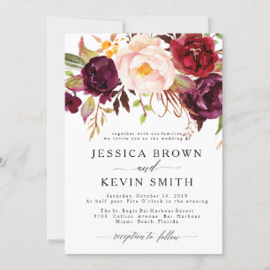Marsala Burgundy Floral Wedding Invitation