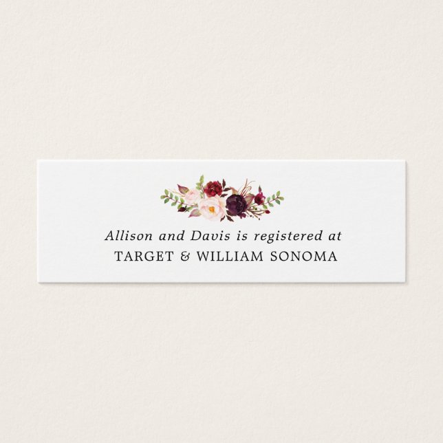 Marsala Burgundy Floral Wedding Registry Cards (Front)