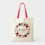 Marsala Burgundy Floral Wreath Flower Girl Tote<br><div class="desc">Watercolor greenery wreath with peonies and roses in marsala,  burgundy,  red,  pink,  and green Flower Girl tote. Personalise with your Flower Girl's name.</div>