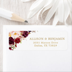 Marsala Burgundy Flowers Return Address Label