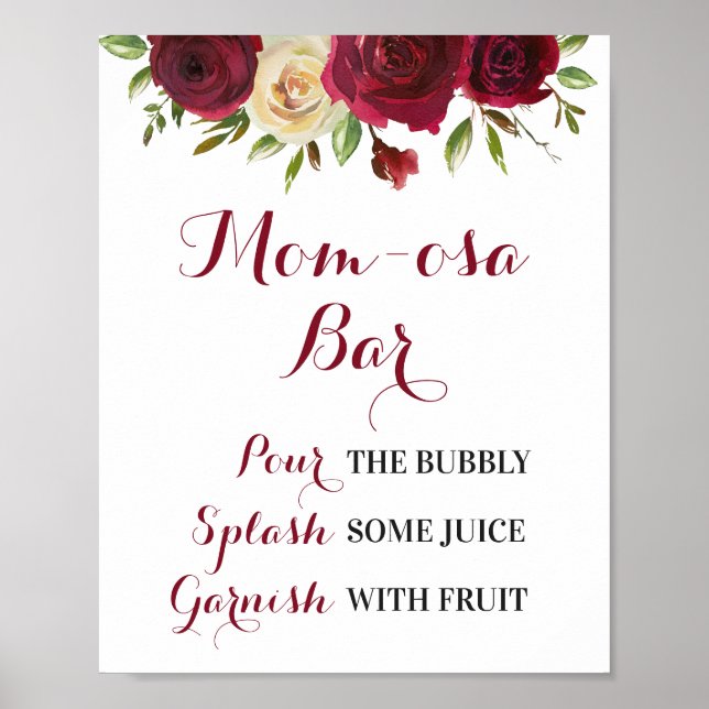 Marsala Burgundy Momosa Bar Baby Shower Sprinkle Poster (Front)