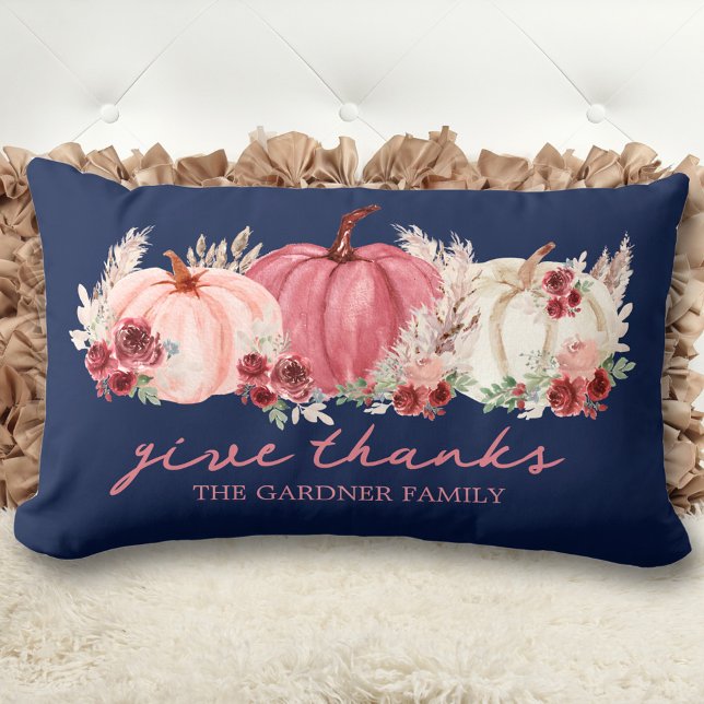 Marsala Burgundy Navy Fall Boho Pumpkins Name Lumbar Cushion (Marsala Burgundy Navy Fall Boho Pumpkins Name Lumbar Pillow)