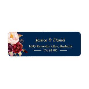 Marsala Burgundy Pink Floral Navy Blue Return Address Label