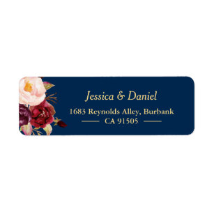 Marsala Burgundy Pink Floral Navy Blue Return Address Label
