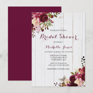 Marsala Burgundy Red Floral Rustic Bridal Shower Invitation