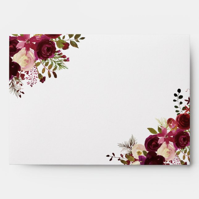 Marsala Burgundy Red Floral Wedding Invite Envelope (Front)
