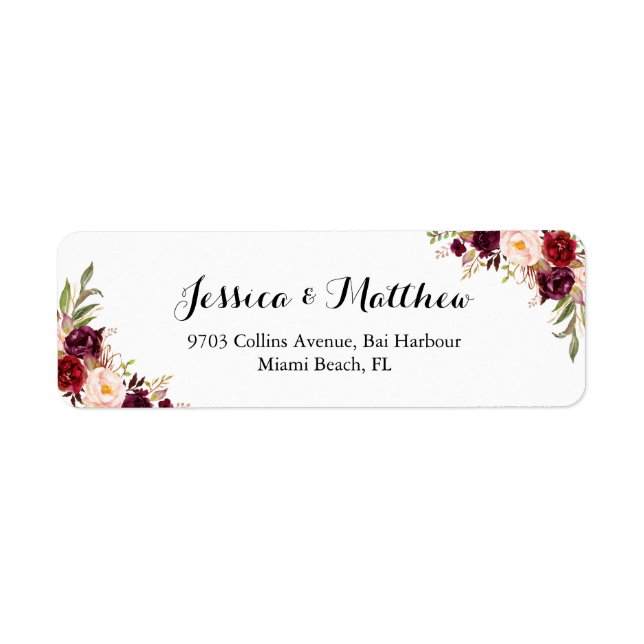 Marsala Burgundy Rustic Peony Floral Return Address Label (Front)