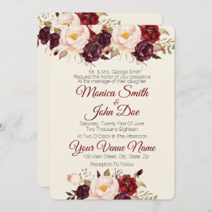 Marsala Burgundy Watercolor Wedding Invitation