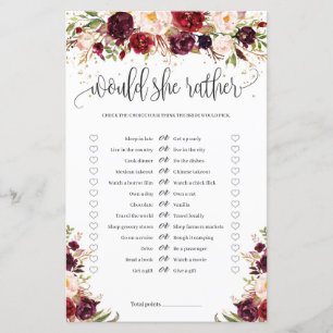 Marsala burugndy gold floral would she rather game