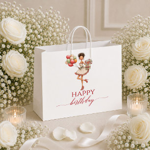Marsala Cartoon Woman Burgundy Script Birthday gif Large Gift Bag