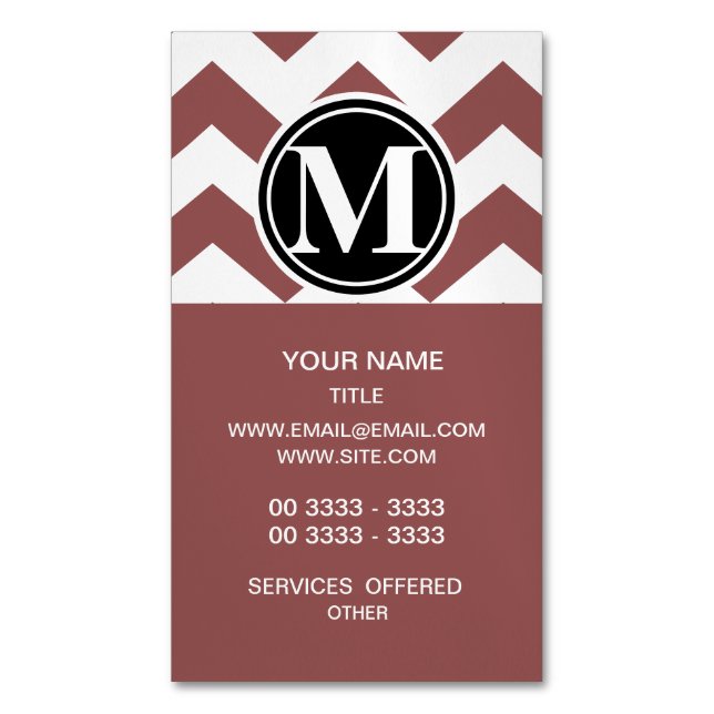 Marsala Chevron Monogrammed Magnetic Business Card (Front Vertical)