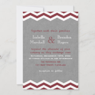 Marsala Chevrons on Grey Wedding Invitation