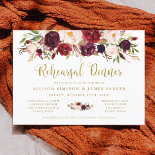 Marsala Floral Autumn Gold Rehearsal Dinner Card